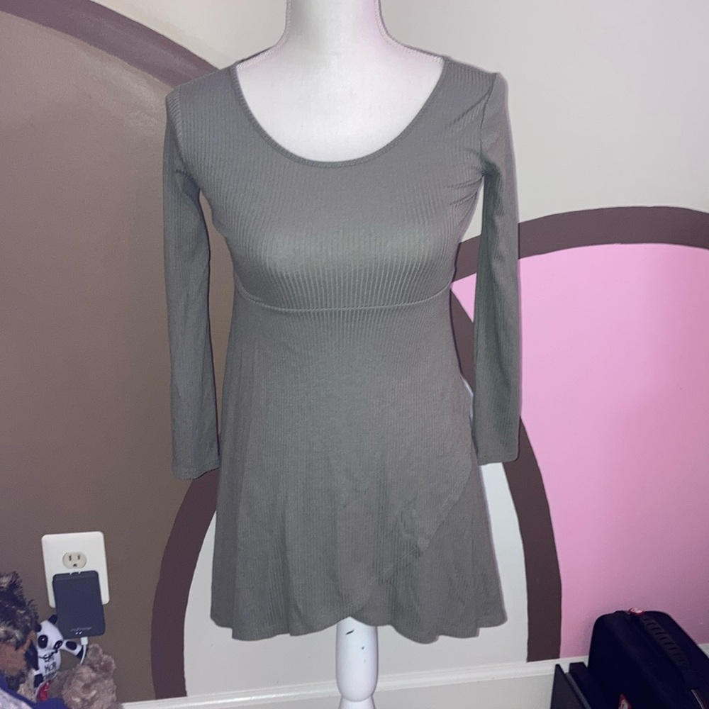 Art Class Green Fitted 3/4 Sleeve Casual Dress